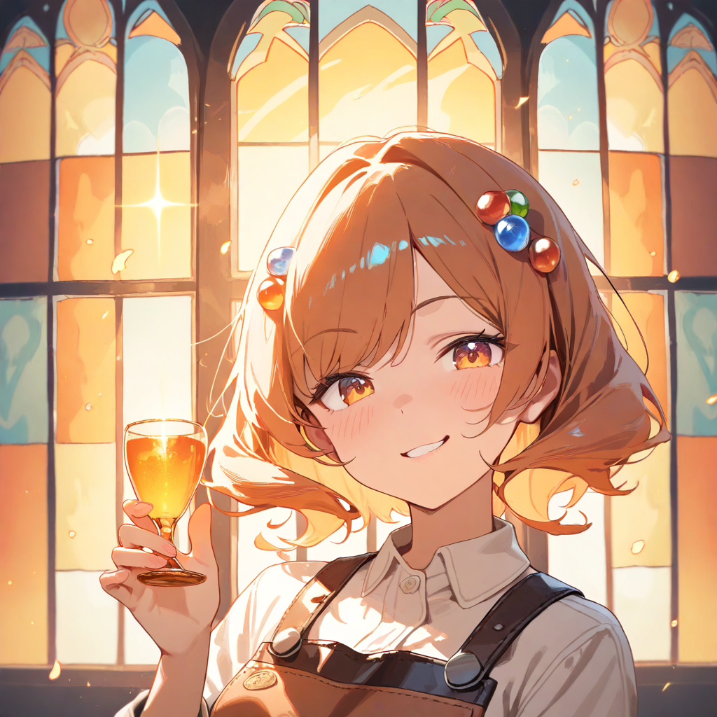 灯野トワリ（ガラスの小杯を掲げる）